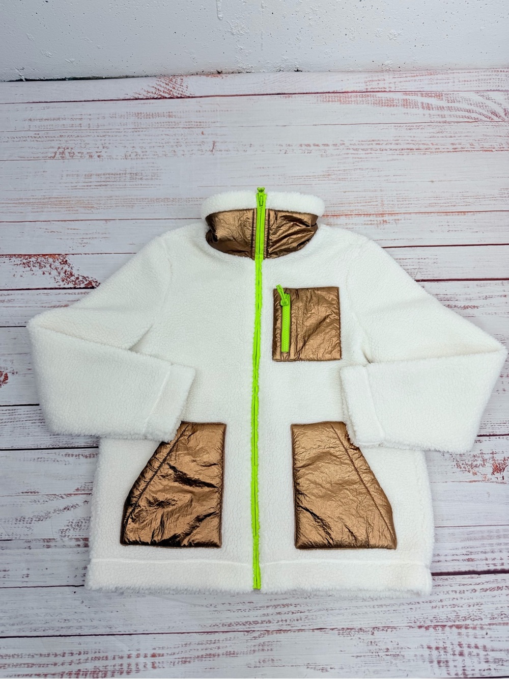 Boden Women’s Size 6 Ivory Funnel-Neck Borg Fleece Zip Up Jacket - Picture 3 of 16
